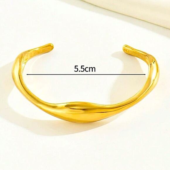 Irregular Bangle Cuff Edgy Geometric Gold Plated Women’s - Picture 3 of 3